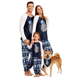IFFEI Family Christmas Pajamas Matching Sets Let it Snow Printed Shirt and Pants Jammies with Pockets Women S