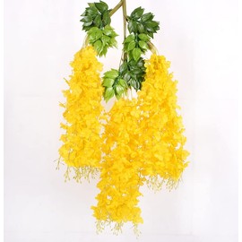 Fermus 24 Pack 3.6 Feet Artificial Wisteria Hanging Flowers Garland Fake Wisteria Vine for Garden Floral Wedding Decor (Yellow)