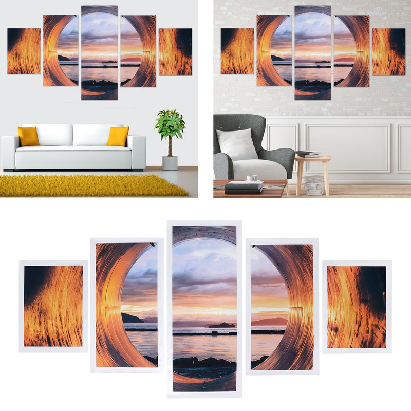 5PCS Frameless Canvas Painting Seaport Pattern Wall Art Picture for