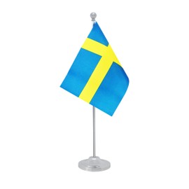 Rotenl Sweden Desk Flag, Swedish Table Office Flag with Metal Pole and Stand Base, International Country Flags, Festival Event Celebration, Classroom Meeting Desktop Decor (Sweden)