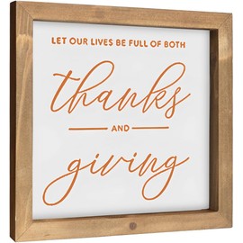 pechpell Wood Frame Thanksgiving Decorations for Home, 8 Inch Fall Wooden Sign with Inspirational Quotes, Rustic Autumn Harvest Decor Table Desk Shelf Mantel Office Kitchen Farmhouse Positive Wall Art