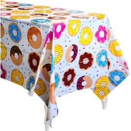 Haooryx Colorful Donut Party Table Cover 4Pack Rectangular Tablecloth for Dining Room Kitchen Disposable Plastic Picnic TableCover for Kids Birthday Party Decoration Supplies, 42.5’’ x 71’’