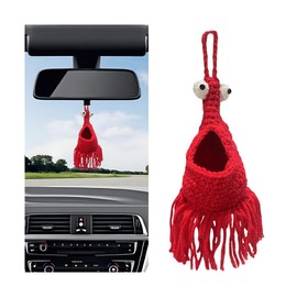 KHGUZ Crochet Yip Yip Car Hanger, Cute Knitted Alien Vehicle Mirror Charm Pendant, Handmade Automotive Interior Rear View Hanging Decor Accessories, Universal for SUV, Sedan, Truck (Red)