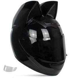 Cat Ear Offroad Helmets,Men and Women Full Face Motorcycle Helmet,for Dirt Bike, Four-Wheeled ATV (Black Helmet Black Lens, Large)