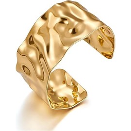 Hammered Chunky Cuff Bracelets for Women Vintage Boho Wide Bangle Bracelets Irregular Statement Bracelet Thick Arm Cuff Gold Silver Bracelet (Gold Cuff)