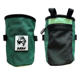SESH Chalk Bag - Large Size Chalk Bag for Climbing & Bouldering with Magnetic Closure, 2 Brush Holders, & 1 Side Pocket with Mesh Organizer - Removeable Chalk Pouch (Mint)