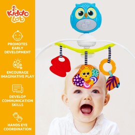 Baby Crib Toy with Relaxing Music & Light - Stroller Arch Toy with Adjustable Activity Arch & Play Accessories - Sensory Travel Crib Bouncer Bassinet Toy for Infants 0 Months Olds and Up