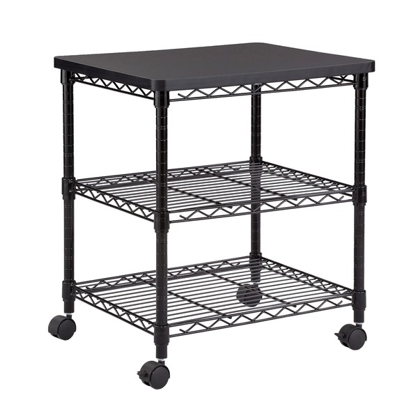 Safco Desk Side Wire Machine Stand with Wheels, 3 Tier, 200 lbs Capacity, Black Steel Frame & Multifunctional Utility Shelves. Pefrect for Home, Office, Classroom & Garage