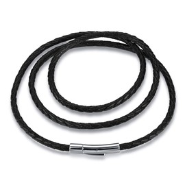 jonline24h Black Braided Leather Cord Rope Necklace Chain Stainless Steel Clasp 4mm 14-30 inch(20)
