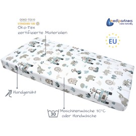 Medi Partners Fitted Sheet 60 x 120 cm 100% Cotton Baby Bed Linen Baby Mattress Sleeping Bag Cot (Mint Zoo)