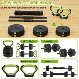 4 in 1 Adjustable Dumbbell Set, 44LBS Free Weight Set Used as Dumbbell, Barbell, Kettlebell and Push-up, Home Gym Fitness Workout Equipment for Men and Women black