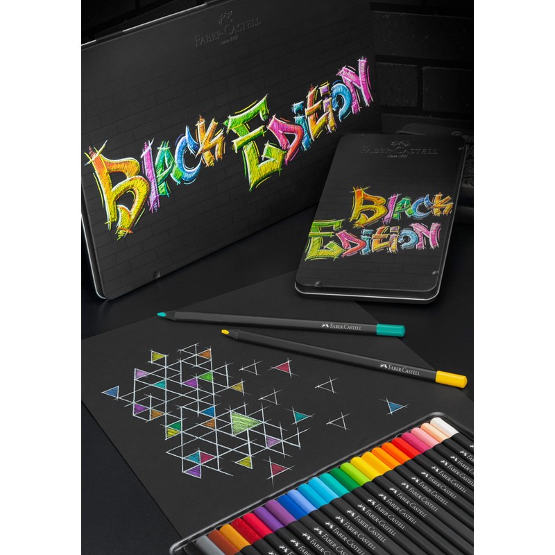 Faber-Castell 116413 Blackwood Colouring Pencils, Black Edition, 12-Piece Metal Case