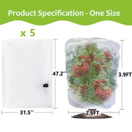 PORPAN 5 Packs Netting for Garden Protection, 2.6 FTx 3.9 FT Garden Mesh Nettings with Drawstrings, Garden Netting Pest Barrier, Bird Nettings for Garden, Fruit Tree Netting for Tomato Plants