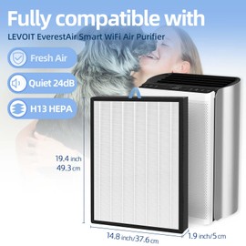 EverestAir Filter Replacement for Levoit EverestAir Air Purifier 2 Pack High-Efficiency Activated Carbon Everest Air Filters Compare to Part # EverestAir-RF
