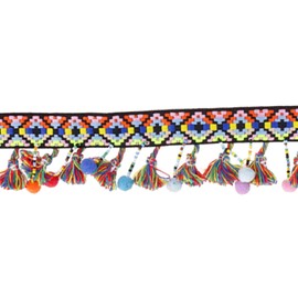 Yoogeer 2 Yard Colorful Pom Pom Beads Fringe Tassels Braid Jacquard Ribbon Trim 60mm for DIY Clothes Leather Craft Accessories