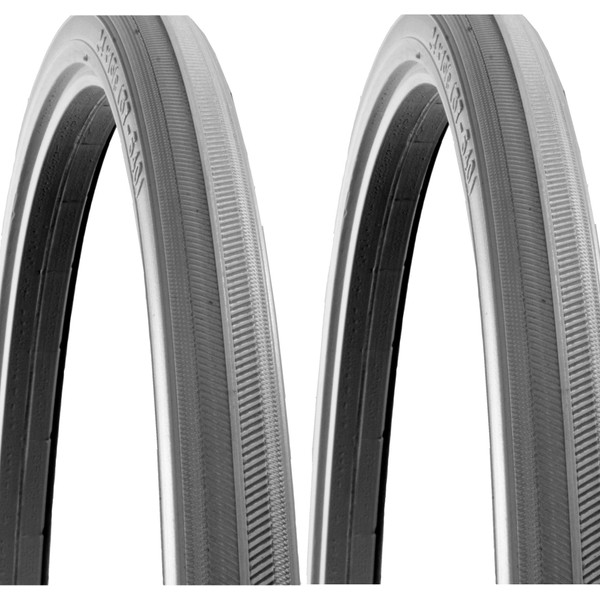 Krypton Pack of 2 wheelchair tyres, 24 x 1 3/8 puncture-proof, fine profile, smooth running (37-540/541), grey, made from 100% polyurethane, good comfort, for standard wheelchairs, no more air loss