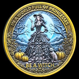 Empowering Witch Challenge Coin – 1.57-inch Motivational Metal Coin with Inspiring Quote & Witch Design, Perfect for Gifting and Personal Reflection ﻿ ﻿