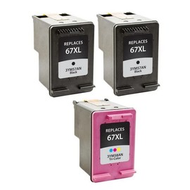 SuppliesMAX Remanufactured Replacement for HP Deskjet 2724/2725/2755e/4140/4155/Envy 6020/6030/6052/6075/6455/6475 High Yield Inkjet Combo Pack (2-Black/1-Color) (NO. 67XL) (3YM56AN_2PK/3YM55AN_1PKMP)
