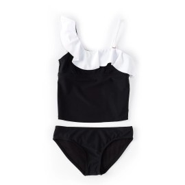 Raisins Big Girl's 16 2 Pc Queenie Cami Set Tankini Bikini Swimsuit Black White
