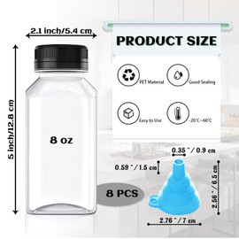 Qyyiguf 8 Pcs 8 Oz Empty Plastic Juice Bottles with Caps,Reusable Clear Bulk Beverage Containers with Tamper Evident Lids for Smoothie,Drinking,Liquor,DIY,Wedding,Party,Travel(Black Cap)