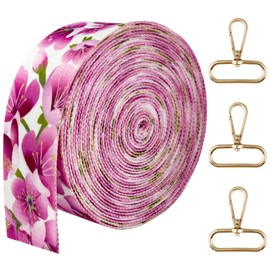 Printed Flower Nylon Webbing with Buckle 1 1/2 inch 6 Yards Pink Thick Patterned Fabric Webbing Luggage Handle Jacquard Ribbon for Backpack Bags-Seatbelt-Clothing-Sewing-DIY Crafts & Projects