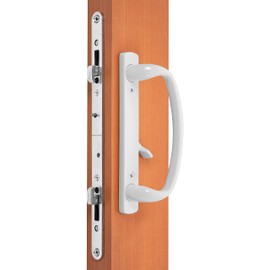Rockwell Security Charlotte Offset Key Locking Sliding Door Handle with 3/4 Inch Keylock White Fits 1-3/4 Inch Thick Door with 4 Screw Holes