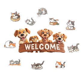 AHQKCRF Cute Cat Dog Wall Art Stickers Removable Wallpaper Pet Animal Door Decals Peel and Stick DIY Kawaii Room Wall Decor for Classroom Nursery Kitchen Living Room