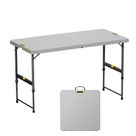 FanttikOutdoor Zeta X4 Pro, 4ft Portable Folding Table, One-handed Height Adjustment, 4 Adjustable Heights, Gravity Lock, Carry Handle, Indoor Outdoor Heavy Duty Fold-in-Half Utility Table, Party,Grey