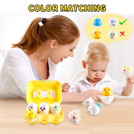 Easter Eggs, 6pcs Montessori Egg Toys for 1 2 3 Years Old Boys Girls Easter Basket Stuffers Educational Color & Shape Sorter Toys Matching Eggs Learning Toys