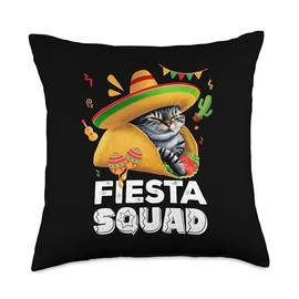 Cinco de Mayo Fiesta Squad Family Matching Funny Taco Cat Throw Pillow