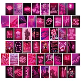 50PCS Posters Wall Collage Kit Aesthetic Pictures,Collage Print Kit,Bedroom Decor for Teen Girls,VSCO Girls Bedroom Decor,Room Decor Aesthetic,50 Set 10x15cm (I-Pink Neon)