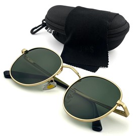 J+S Rehua Old School Small Round Metal Sunglasses for Women Men | Polarized UV400 | Trendy Vintage Style (Gold/Green)
