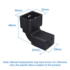 JORINDO IEC320 C20 to C19 AC Power Converter，PDU/UPS C20 Male Plug to C19 Female Socket Power Converter. 90° Elbow L-Shaped，C20 Male 3 pin to C19 Female 3 Hole Converter，C20 to C19