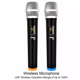 Rybozen Karaoke Microphone Mixer System Set with Dual UHF Wireless Mic HDMI & AUX In/Out