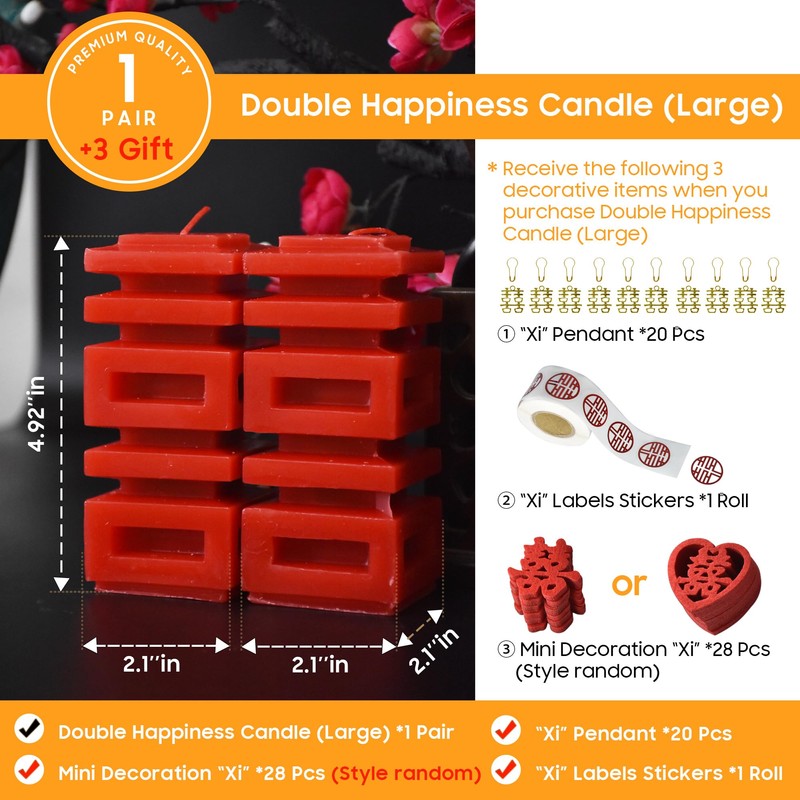 ZINGZIHOME Chinese Wedding Candles Red Traditional Double Happiness Candle 1