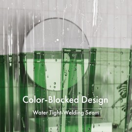 AmazerBath 100% EVA Shower Curtain Liner, 72 x 72 Inches Heavy Duty Shower Curtain and Liner 2-in-1 with 3 Clear Stones and 12 Brass Grommets, Color Block Soft Shower Liner - Clear & Pine Green