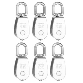 PATIKIL Single Pulley Block, 6pcs M25 304 Stainless Steel Wire Rope Lifting Crane Pulley Swivel Hook Hanging Pulley Wheel for Construction Warehouse Marine Industrial Home Use, Silver