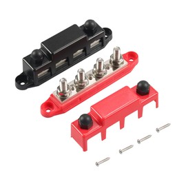 Heavy Duty Busbar Bus Bars M10 300A Bus Bar Boat Motorhome Caravan Car Mass Distributor Brass Panel with Shrink Hose (Red + Black)