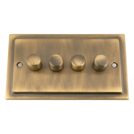 Mains LED Light Dimmer Switch 250W 4 Gang - Victorian Antique Brass - Push On/Off 2 Way