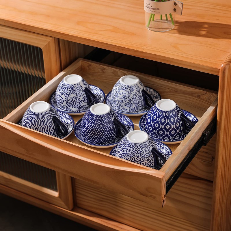 Selamica Ceramic 8 oz Cappuccino Cup Set with Saucers, Espresso