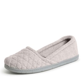 Dearfoams Katie Velour Secure-fit Closed Back Memory Foam Comfort Slip on Loafer with Rubber Sole Slipper, Sleet, 7-8