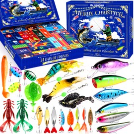 PLUSINNO Fishing Advent Calendar 2025 Adult, Fishing lure Advent Calendar 24 Days Countdown Fishing Tackle, Christmas Gifts For Men Boyfriend Teens Boys