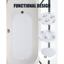 Yimobra Original Bathtub Mat Non-Slip, Extra Long 16 x 40 Inch, Shower Mats for Bathroom Tub with Drain Holes, Machine Wash, Suction Cup, BPA, Latex, Phthalate Free, Black