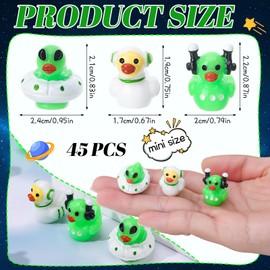 GGSTDDUP 45 Pcs Mini Resin Alien Ducks 3 Styles Tiny Alien Ducks Figurines Green UFO Sci-fi Duck Toy for Space Party Favors Desk Dashboard Decor