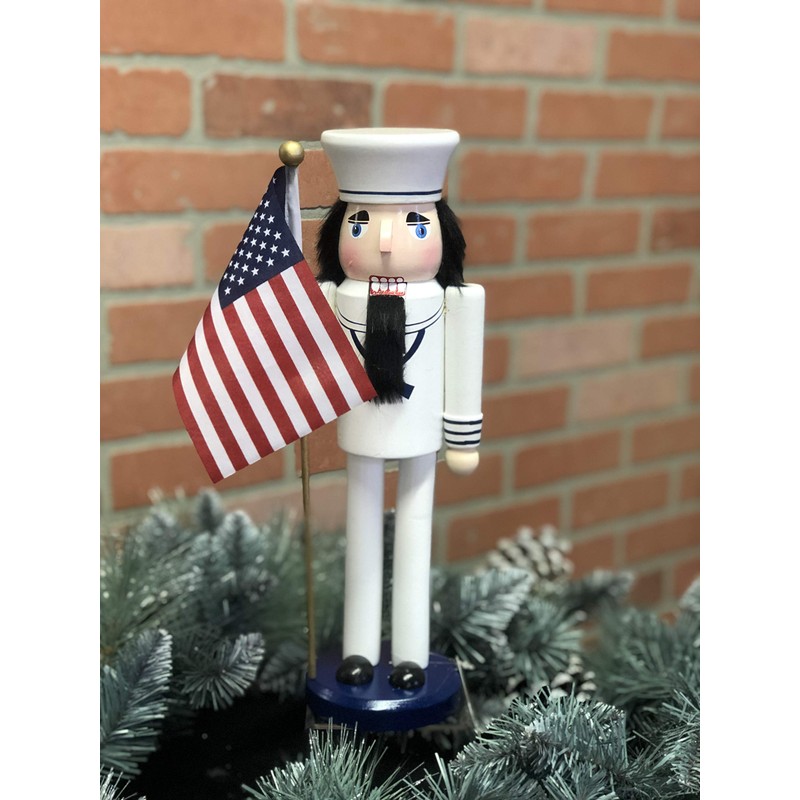 Santa's Workshop 70557 Navy Nutcracker with Flag, 14", Multi