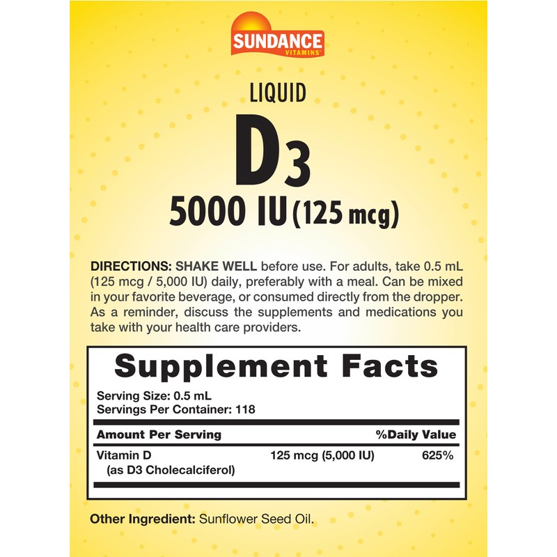 Sundance Liquid Vitamin D3 5000 IU | 2 Fluid Ounces