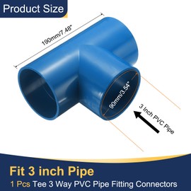 sourcing map 1pcs 3" Tee 3 Way PVC Pipe Fittings Connector, Furniture Build Grade Corner Fitting Elbow Fittings for DIY Shelf Garden Support Structure Tent Connection, Blue