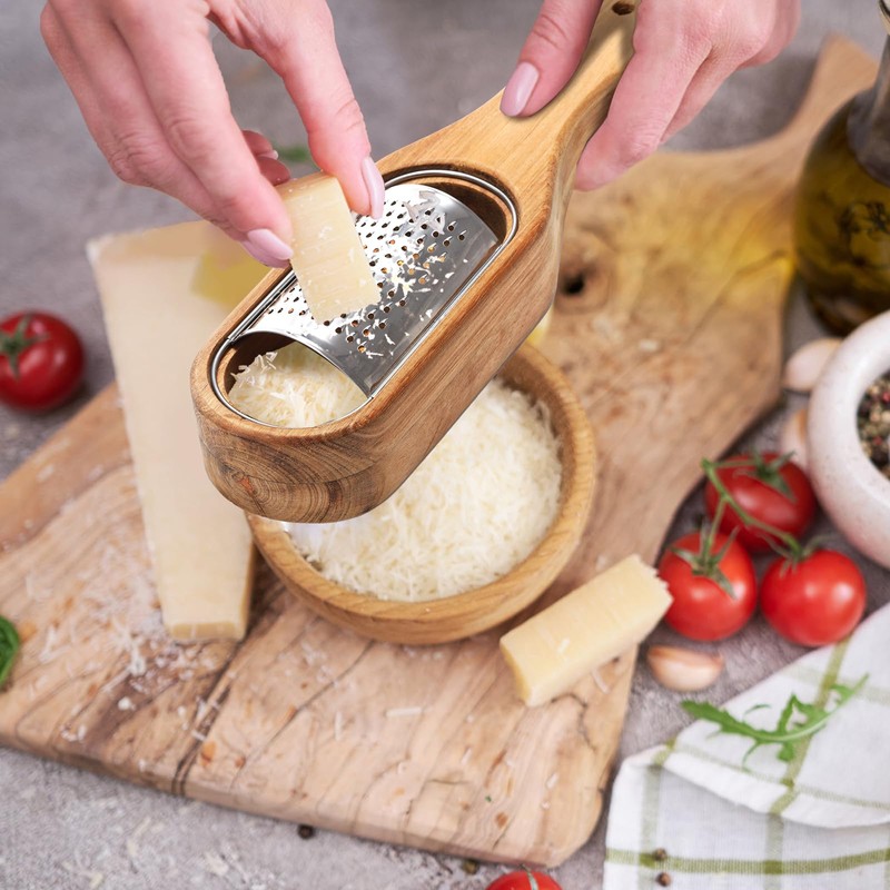 ZENFUN Cheese Grater, Stainless Steel Cheese Shredder with Wooden Handle,