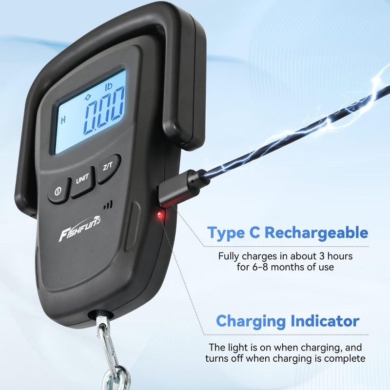 Fishfun Rechargeable Fish Scale, Digital Hanging Fish Weight Scale with