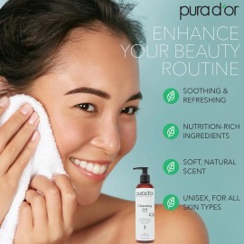 PURA D’OR Facial Cleansing Oil, Nourishing Botanical Blend 8oz Pump Bottle